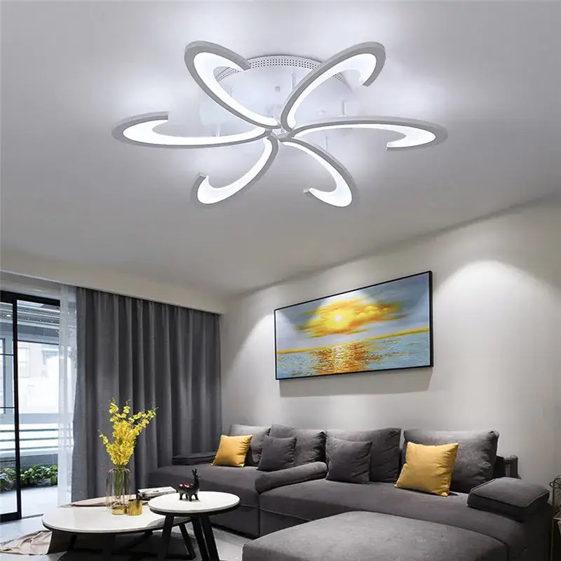 Modern gray petal acrylic led ceiling chandelier features a sleek white flower-like design for living room decorbites acrylic led lighting