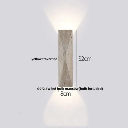 Modern gray stone double led wall lamp bedroom sconce with a 32cm yellow travertine textured wall lamp