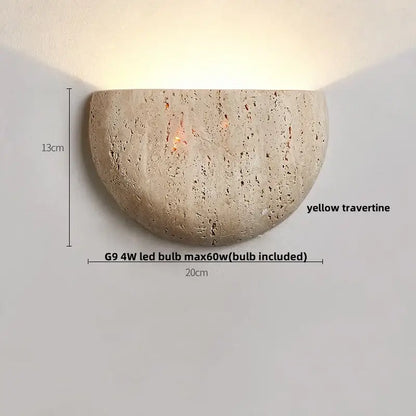 Modern gray stone double led wall lamp bedroom sconce with a half-moon yellow travertine wall lamp and g9 4w led bulb