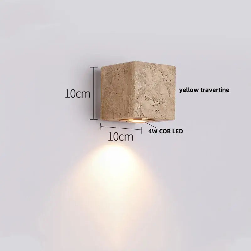 Modern gray stone double led wall lamp with a square yellow travertine light fixture and 4w cob led bulb for bedroom