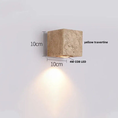 Modern gray stone double led wall lamp with a square yellow travertine light fixture and 4w cob led bulb for bedroom
