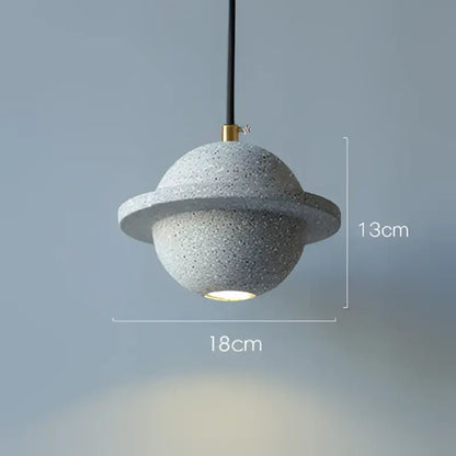 Modern gray and white decorbites cement planet pendant light with gold suspension ring ideal for bedroom decor