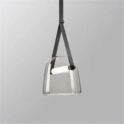 Modern gray and white decorbites glass chandelier with clear glass pendant light and sleek black metal strap for living room