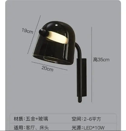 Black glass dome wall sconce with metallic arm and led light source in modern gray and white decorbites glass chandelier style