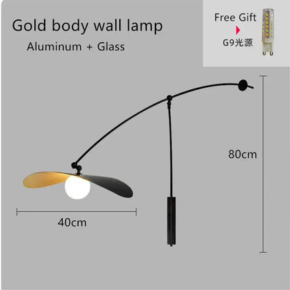 Gold body wall lamp with sleek aluminum glass design and curved leaf-shaped shade for decorbites adjustable led pendant chandelier