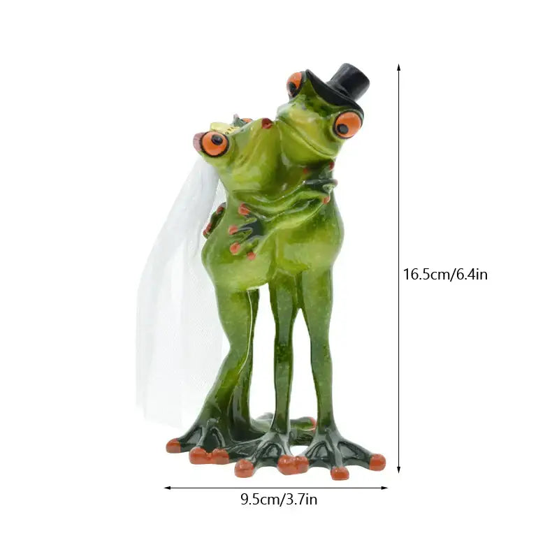 Modern green and orange leggy frog couple figurine in wedding pose resin decorbites leggy frog living room decor