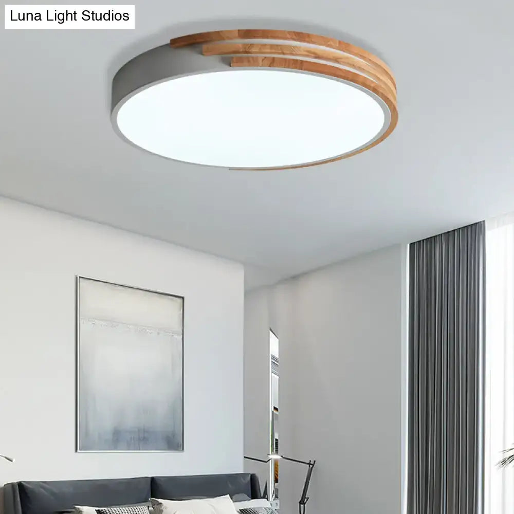 Decorbites nordic style round flush mount ceiling light with gray base and warm wood-toned acrylic rings