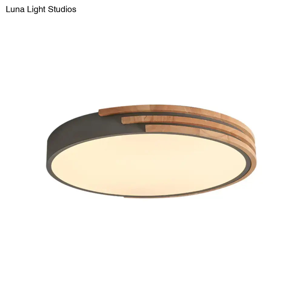 Modern circular decorbites™ nordic style round flush mount ceiling light with warm glow wood and acrylic in grey white green