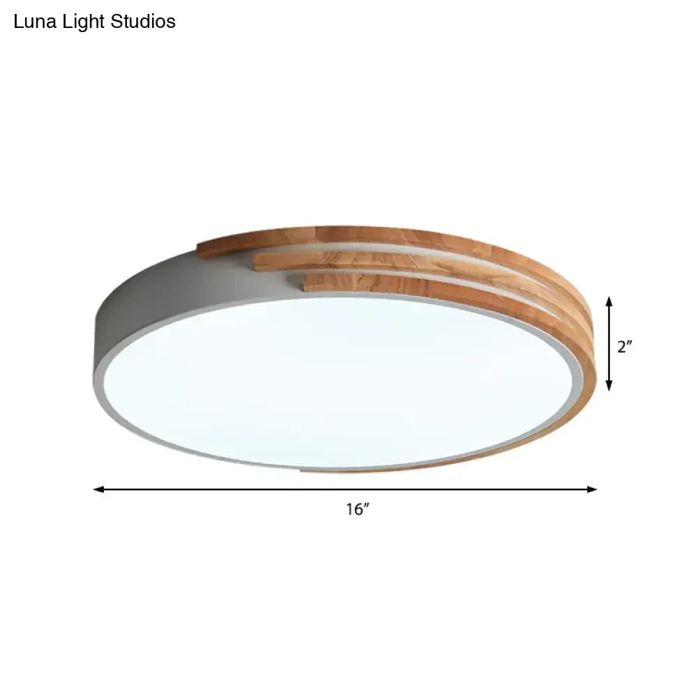 Decorbites nordic style round flush mount ceiling light with gray concrete base wood accents and integrated led panel