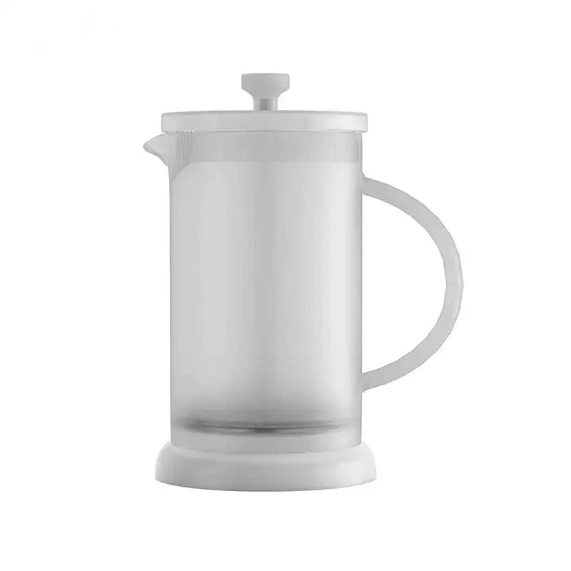 Modern green glass french press coffee maker with white glass body and matching white plastic lid and handle by decorbites french press