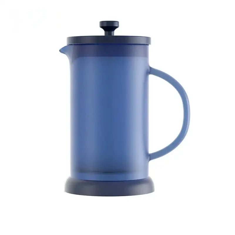Blue frosted glass french press with dark blue lid and handle for decorbites french press coffee maker use