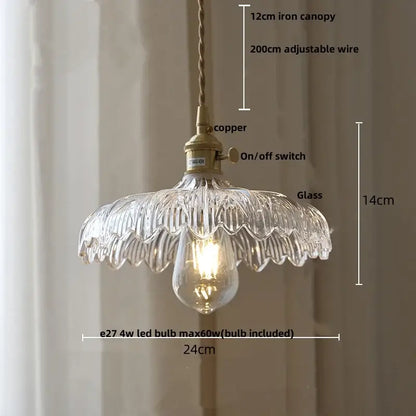 Modern green glass walnut pendant light with clear scalloped glass and brass-finished copper fixture for dining room