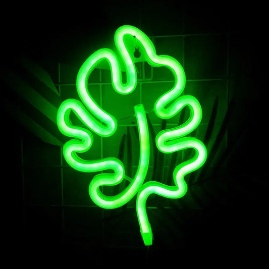 Modern green leaf neon sign itty bitty wall light with glowing design and remote control for bedroom decor