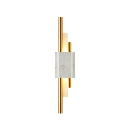 Modern gold-toned wall lamp with central white marble accent and slender rods for decorbites light luxury wall decor
