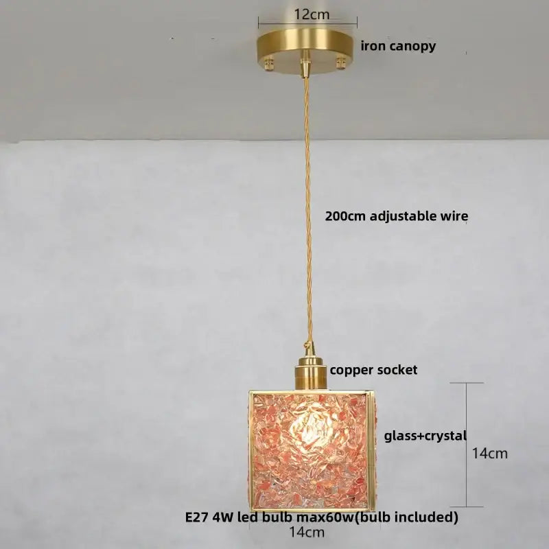 Modern green mosaic glass pendant light with brass accents featuring a warm amber decorbites crystal glass pendant lamp shade