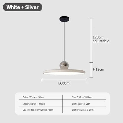 Modern white and silver pendant light with iron frame and resin shade perfect for decorbites cream wind saucer decor