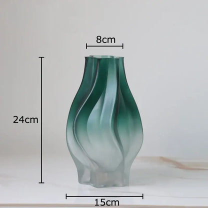 Modern green ripple glass vase 24cm tall with swirling design fluted rim perfect for living room decorbites decorbites green ripple