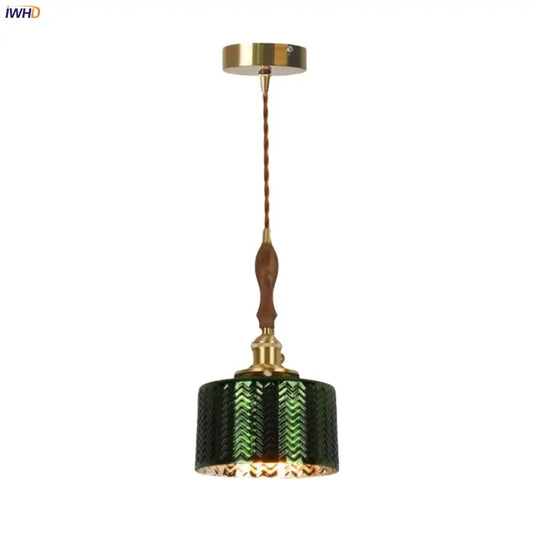 Modern green wave glass pendant light with chevron pattern brass accents and wooden handle for living room decorbites pendant light