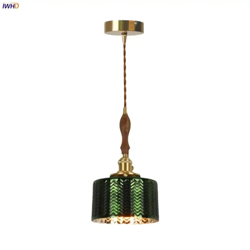 Modern green wave glass pendant light with chevron pattern brass accents and wooden handle for living room decorbites pendant light