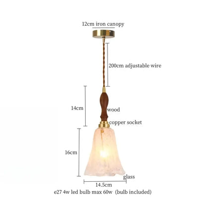Modern green wave glass pendant light with warm-toned bell-shaped glass, wooden handle, and brass accents for living room decorbites green wave