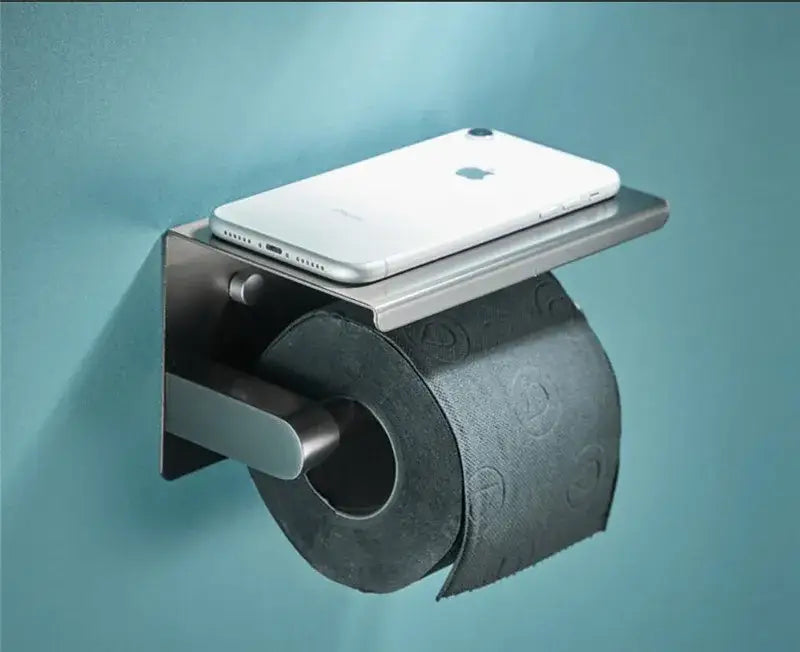 Modern grey bathroom accessories set stainless steel toilet paper holder with shelf in brushed finish for decorbites grey bathroom