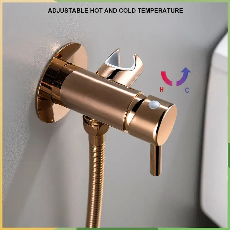 Modern grey brass bidet spray mixer valve with rose gold finish adjustable temperature and integrated handle for decorbites brass bidet