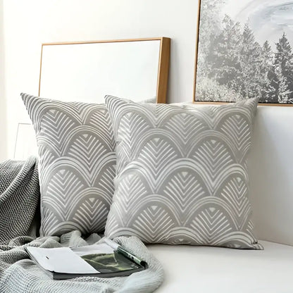 Modern grey geometric embroidered cushion cover set featuring gray and white decorbites geometric embroidered design for living room decor