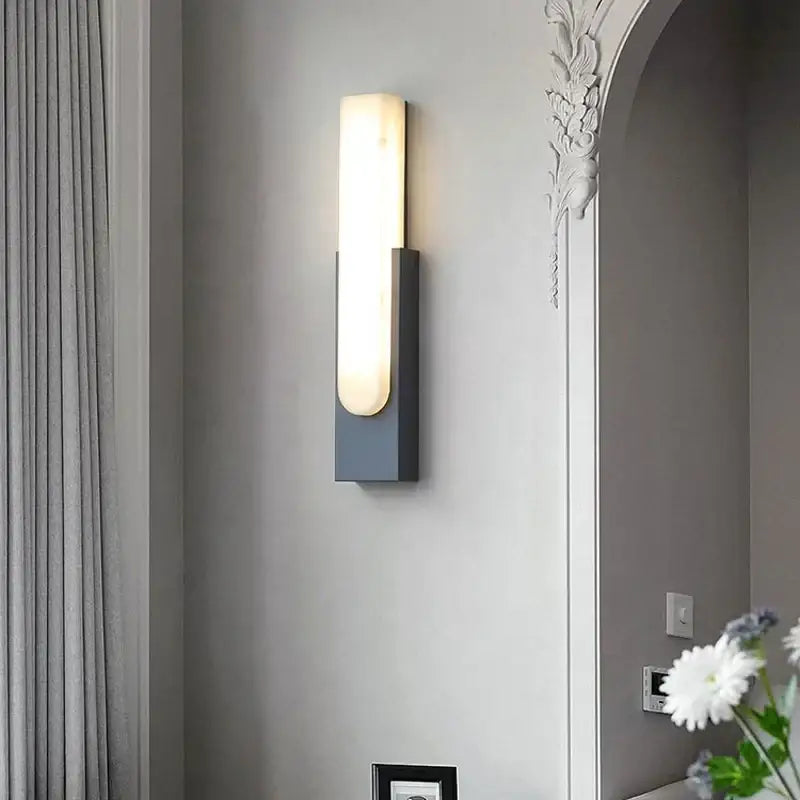Modern grey marble led wall sconce with a sleek matte gray base and warm diffused light for bedroom decorbites gray marble