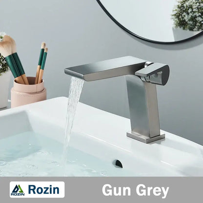 Modern gun grey basin faucet with sleek rectangular spout and minimalist design for bathroom sink decorbites gun grey basin