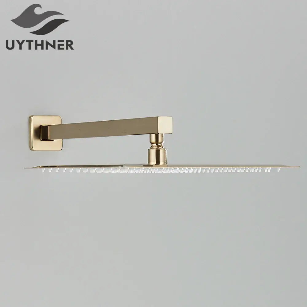 Gold finished modern hammered square wall mounted shower head with multiple spray nozzles for bathroom use