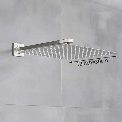 Modern hammered square wall mounted 12-inch polished chrome shower head with textured spray nozzles for bathroom use