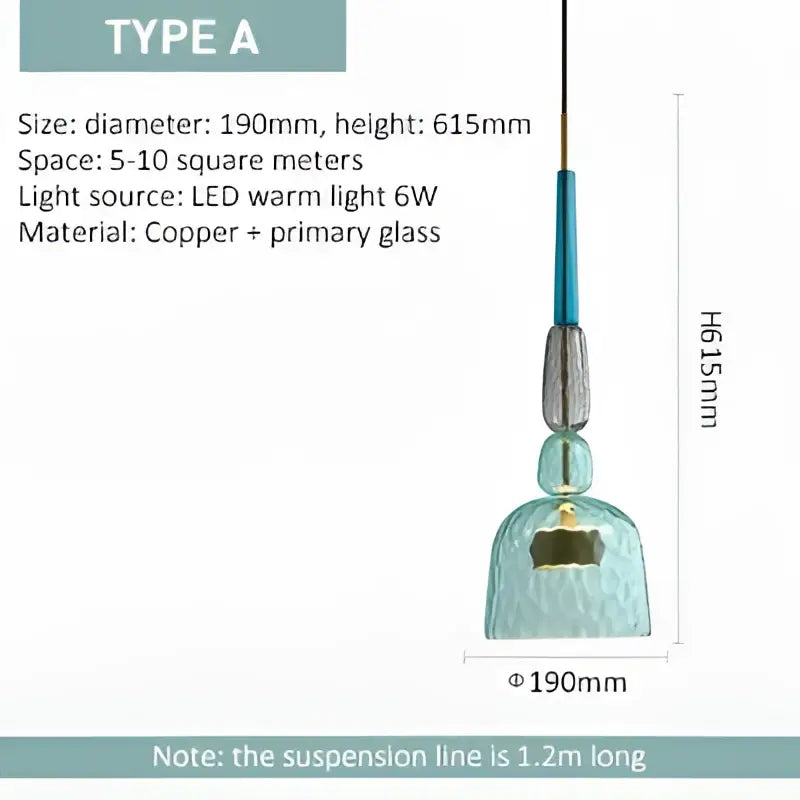 Modern hand blown teal glass bedside pendant light with copper accent and textured surface for decorbites glass bedside decor