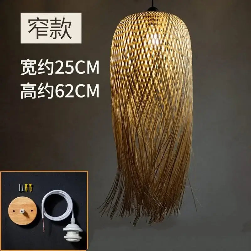 Modern handwoven decorbites bamboo pendant light with woven lattice design and natural golden brown finish for dining room decor
