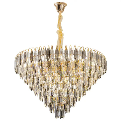 Modern heart shaped gold decorbites crystal chandelier with cascading clear and gold-toned glass prisms for living rooms