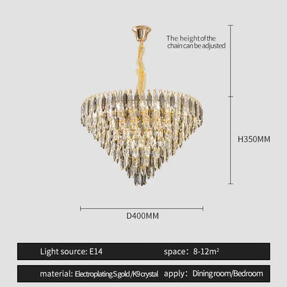 Modern heart shaped gold decorbites crystal chandelier with cascading clear and silver k9 crystals for living spaces