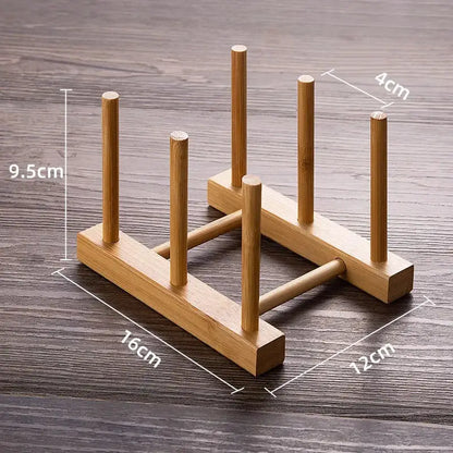 Light brown bamboo shoe stand with six vertical slots and sturdy base for organizing modern tea cup set and cup set storage