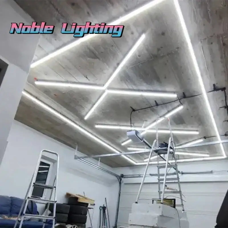 Modern hexagon honeycomb led garage ceiling light with white led light strips on exposed concrete by decorbites hexagon honeycomb