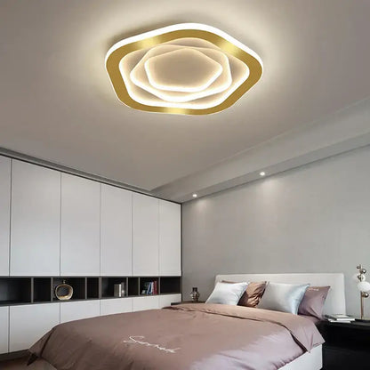 Modern hexagonal gold luxury led ceiling chandelier with multi-layered design for living room decorbites gold luxury decor