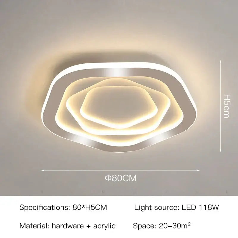 Modern white led ceiling light with concentric hexagonal rings and sleek acrylic finish for decorbites gold luxury living room