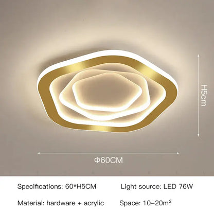 Modern hexagonal gold luxury led ceiling chandelier with layered acrylic rings for living room decorbites gold luxury lighting