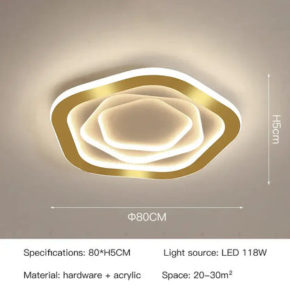 Modern hexagonal gold luxury led ceiling chandelier with concentric rings and sleek acrylic finish for living room decorbites gold luxury
