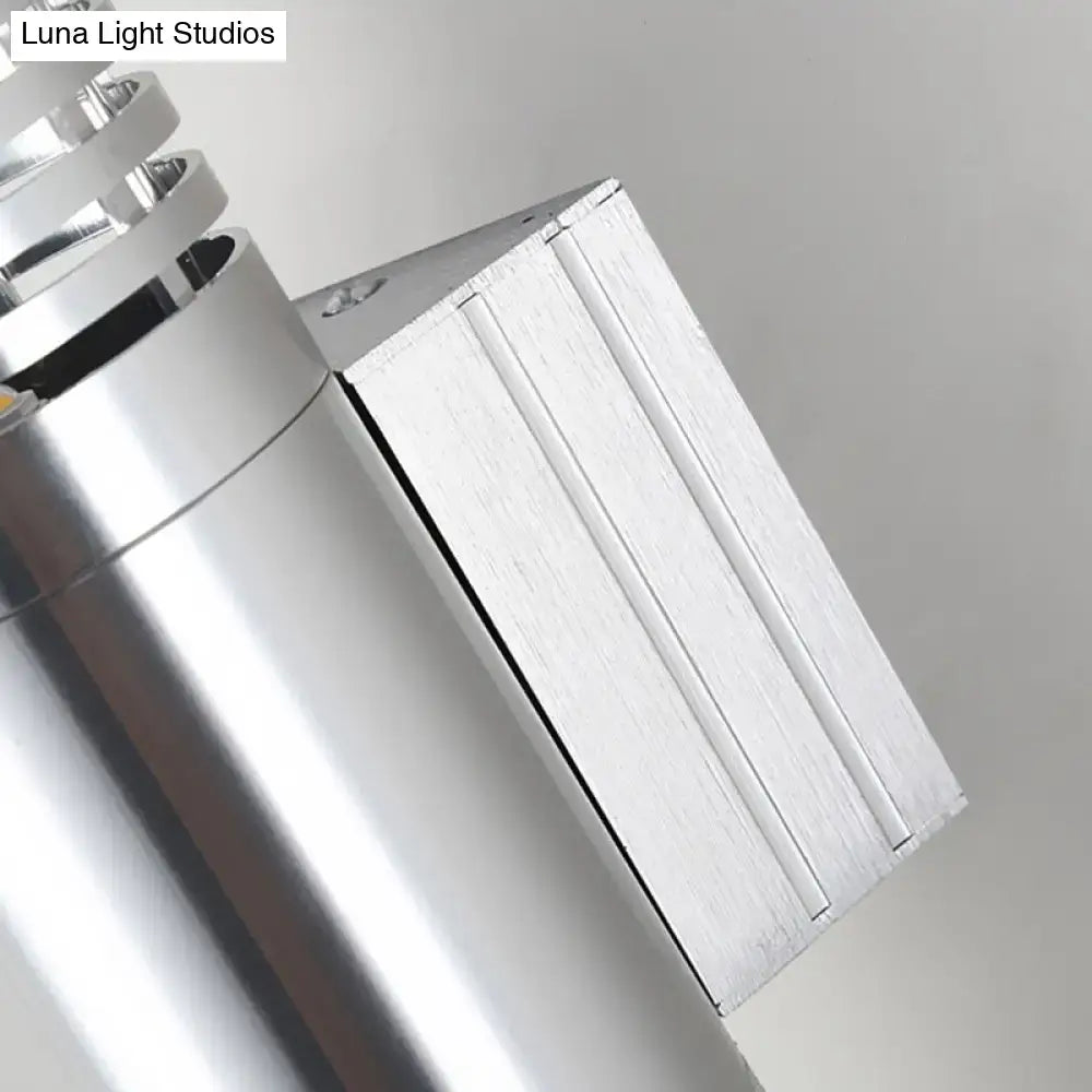 Modern led silver hollow design wall mounted outdoor sconce with cylindrical brushed metal ridged finish