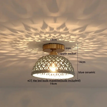 Modern hollow white and gold ceramic led ceiling lights with brass iron base and blue lattice ceramic shade for living room decorbites ceramic led ceiling