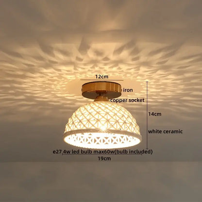Modern hollow white and gold decorbites ceramic led ceiling light with woven lattice design for living room decor