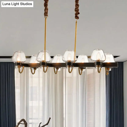DecorBites modernist dome island chandelier with brass and black metal frame and clear glass globe shades 220v-240v