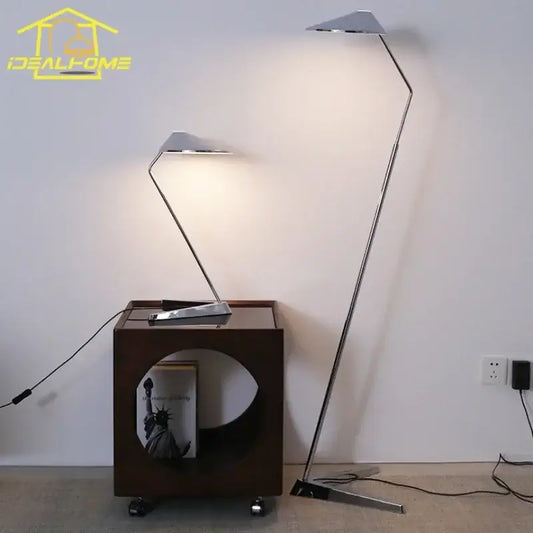 Modern chrome floor lamp with sleek angular design and adjustable arm for decorbites iron art decorative living room use