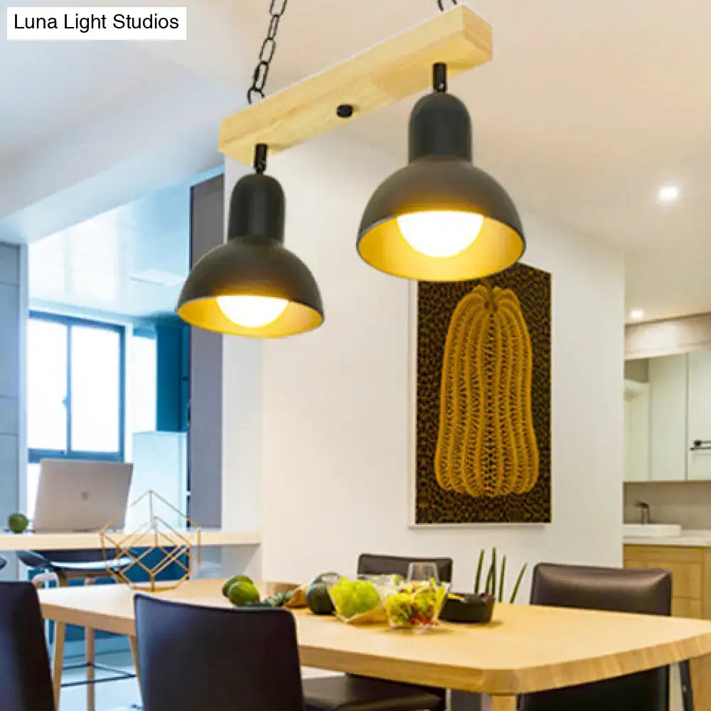 Decorbites modern black and white island light with wooden shade and warm glow for dining table illumination