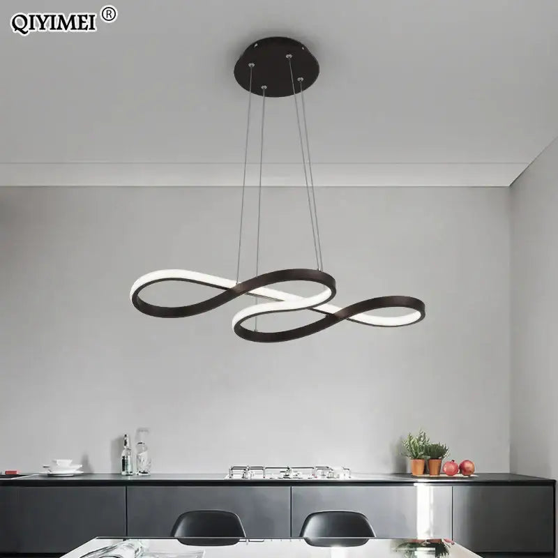 Modern black and white infinity-shaped pendant light with sleek minimalist design for dining room decorbites gold led series