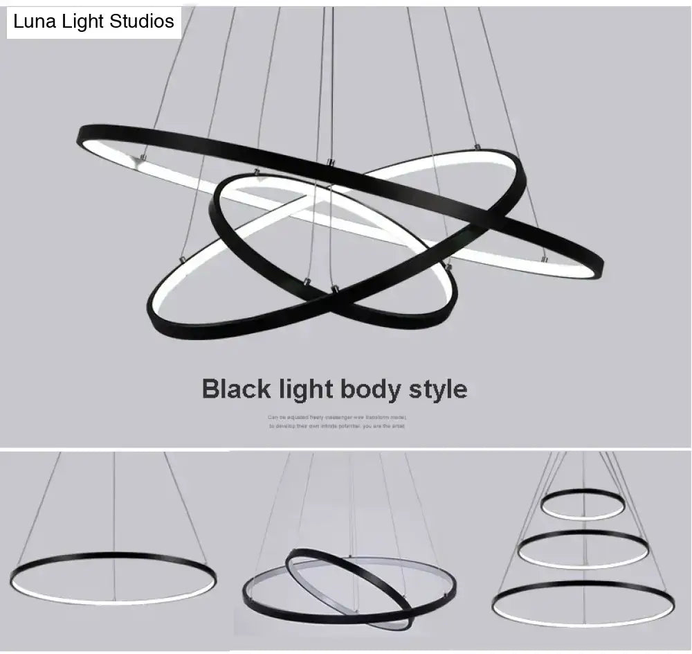 Modern black interlocking ring led pendant lights with sleek design illuminated for dining room modern pendant lights