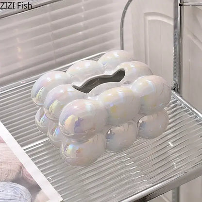 Modern iridescent blue and cream cotton candy ceramic tissue box with a white bubble cluster money box heart opening decorbites